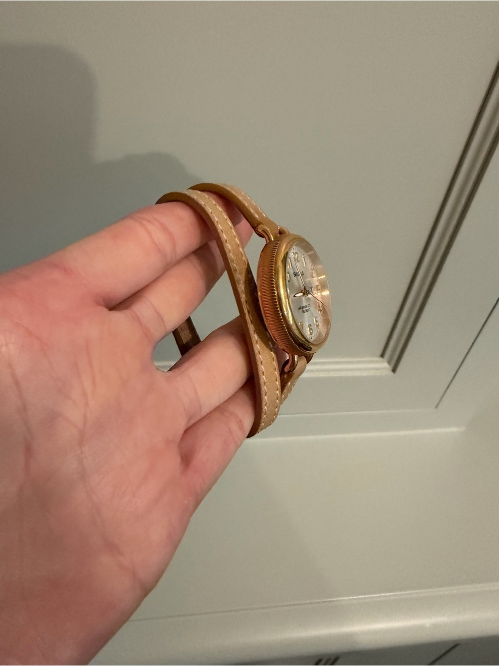 Shinola Tan Leather Double-Wrap Watch with Gold Case - Picture 5 of 6